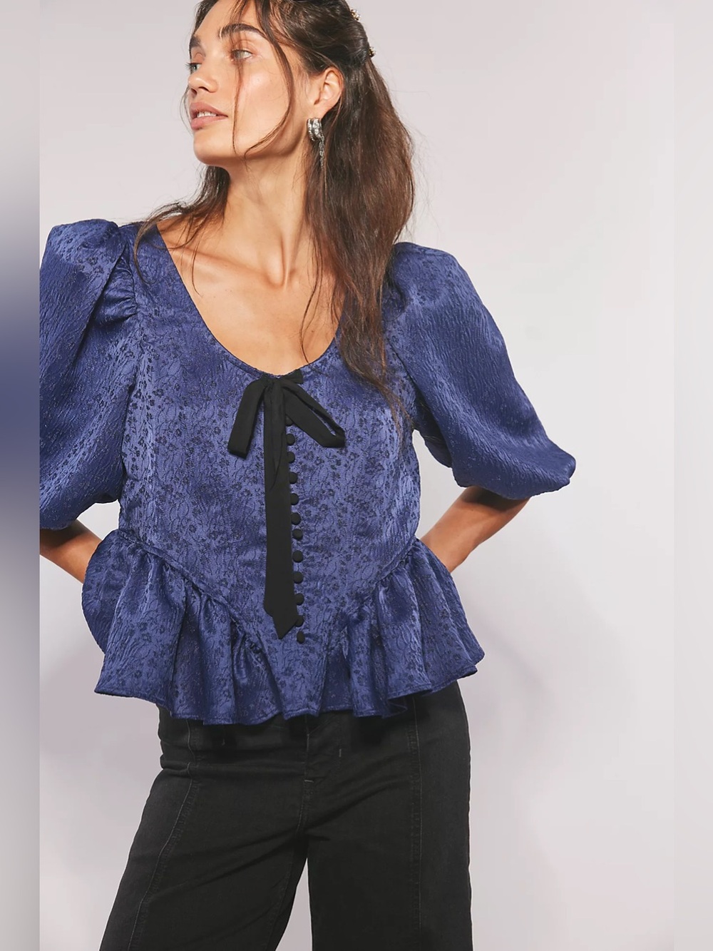 Free People Pamela Bow Top with Black Ribbon